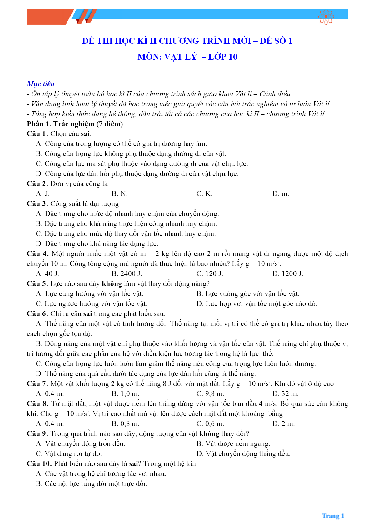 Bộ đề ôn thi học kỳ 2 Vật lí 10 Cánh diều có lời giải chi tiết
