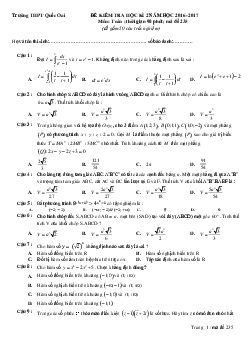 Đề thi HK2 Toán 12 năm học 2016 – 2017 trường THPT Quốc Oai – Hà Nội