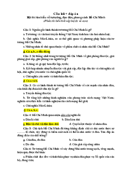 Bộ 130 câu hỏi "Hội thi tìm hiểu về tư tưởng, đạo đức, phong cách Hồ Chí Minh" (có đáp án)