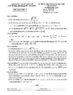 Đề thi Olympic Toán 10 năm 2023 – 2024 cụm Hà Đông & Hoài Đức – Hà Nội