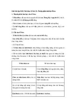 Giải bài tập SGK Sinh học 10 bài 21: Ôn tập phần sinh học tế bào