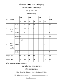 Đề thi học kì 1 môn Tiếng Việt 2 năm 2023 - 2024 sách Cánh diều | Đề 3