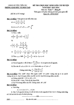 Đề học sinh giỏi Toán 7 năm 2023 – 2024 phòng GD&ĐT Tiên Du – Bắc Ninh