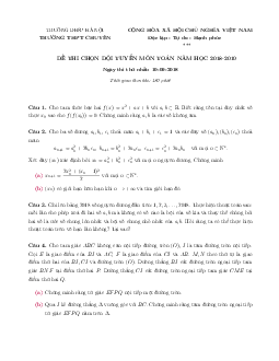 Đề thi chọn đội tuyển môn Toán năm 2018 – 2019 trường THPT chuyên ĐHSP Hà Nội