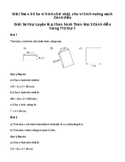 Chu vi hình chữ nhật, chu vi hình vuông: Giải bài tập Luyện tập, thực hành Toán lớp 3 Cánh diều trang 112 tập 1