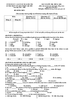 Đề Thi Thử Vào Lớp 10 THPT Chuyên Năm Học 2017 - 2018 - Sở Giáo Dục Và Đào Tạo Thái Nguyên - Môn Tiếng Anh (chuyên) (có đáp án)