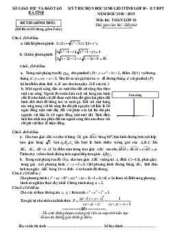 Đề thi học sinh giỏi Toán 10 năm học 2018 – 2019 sở GD&ĐT Hà Tĩnh