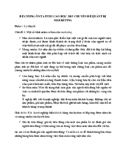 Đề cương ôn tập thi cao học 2015 chuyên đề quản trị Marketing