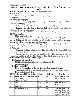 Giáo án Công nghệ 8 Dự án 2: Thiết kế mô hình bồn rửa tay tự động | Chân trời sáng tạo