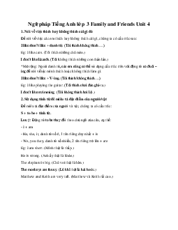 Ngữ pháp Tiếng Anh 3 Family and Friends Unit 4 I like monkeys!