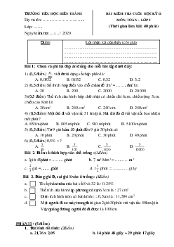 Đề thi cuối học kì 2 lớp 5 môn Toán năm 2019 - 2020 - Đề 4