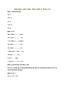 Bài tập cuối tuần lớp 3 môn Toán Cánh Diều - Tuần 11