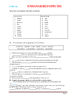 Bài tập Tiếng Anh 12 Unit 10: Endangered species (có đáp án)