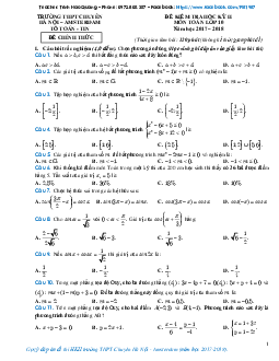 Đề thi học kỳ 2 Toán 10 năm 2017 – 2018 trường THPT chuyên Hà Nội – Amsterdam