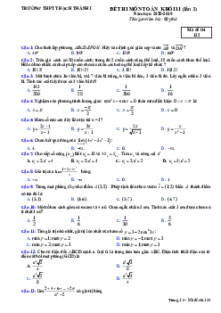 Đề thi Toán 11 lần 3 năm 2018 – 2019 trường Thạch Thành 1 – Thanh Hóa