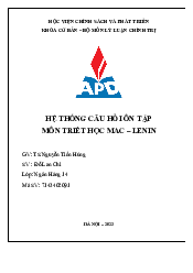 Hệ thống câu hỏi ôn tập môn Triết học Mác Lê-nin | Học viện Chính sách và Phát triển