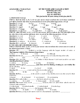 Đề thi tuyển sinh vào lớp 10 THPT năm 2023-2024 môn Tiếng Anh Sở GD Cà Mau (có lời giải)