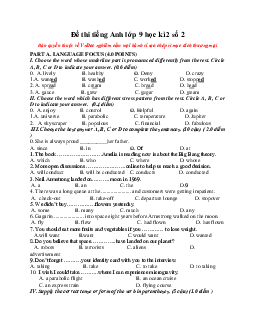 Đề thi tiếng Anh lớp 9 học kì 2 số 2