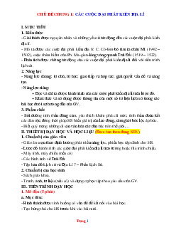 Giáo án Địa Lí 7 cánh diều chủ đề các cuộc đại phát kiến Địa Lí