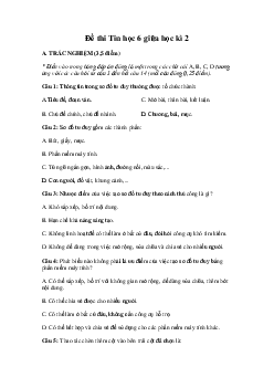 Đề thi giữa kì 2 Tin học lớp 6 Kết nối tri thức năm 2024 - Đề 2