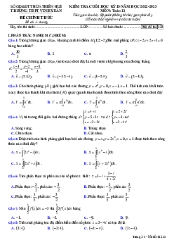 Đề cuối học kỳ 2 Toán 12 năm 2022 – 2023 trường THPT Vinh Xuân – TT Huế