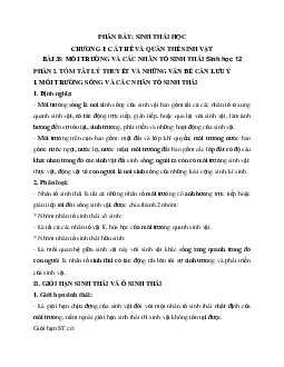 Sinh học 12 bài 35: Môi trường sống và các nhân tố sinh thái