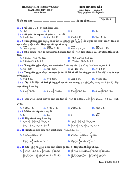 Đề thi học kì 2 Toán 12 năm 2019 – 2020 trường THPT Trưng Vương – TP HCM