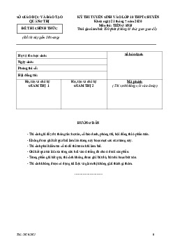 Đề thi tuyển sinh lớp 10 THPT tỉnh Quảng Trị năm 2020 môn Tiếng Anh (chuyên)