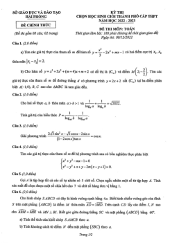 Đề học sinh giỏi thành phố Toán THPT năm 2022 – 2023 sở GD&ĐT Hải Phòng