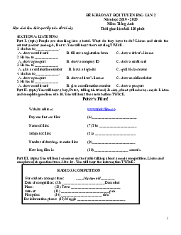 Đề Khảo Sát Đội Tuyển HSG Lớp 9 Thcs Dự Thi Cấp Tỉnh Lần 2 Năm Học 2019 - 2020 Môn Tiếng Anh