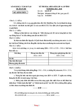 Đề Thi HSG Môn Lịch Sử 9 Tỉnh Quảng Nam 2017-2018 (Có Lời Giải)