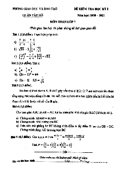 Đề kiểm tra học kỳ 1 Toán 7 năm 2020 – 2021 phòng GD&ĐT Tây Hồ – Hà Nội