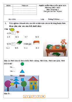Đề thi giữa kì học kì 1 môn Toán lớp 1 | Đề 1 | Cánh diều