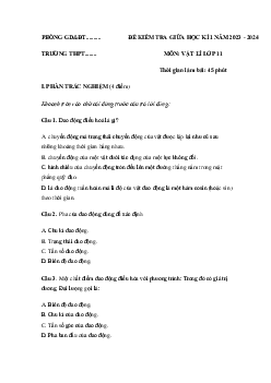 Đề thi giữa học kì 1 môn Vật lí 11 năm 2023 - 2024 sách Chân trời sáng tạo