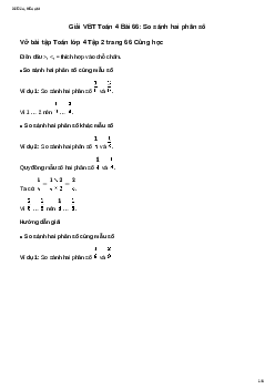 Vở bài tập Toán lớp 4 Bài 66: So sánh hai phân số Chân trời sáng tạo