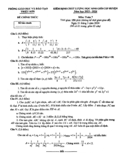 Đề học sinh giỏi Toán 7 năm 2023 – 2024 phòng GD&ĐT Triệu Sơn – Thanh Hóa
