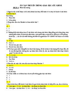 Câu hỏi trắc nghiệm ôn tập môn Truyền thông giáo dục sức khỏe