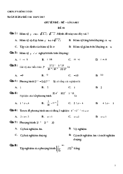 Top 600 câu hỏi trắc nghiệm chuyên đề hàm số Mũ và Logarit – Nhóm Toán