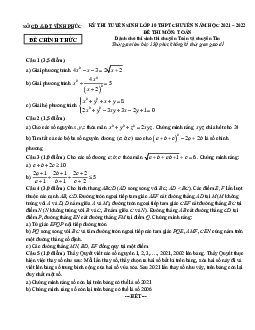 Đề tuyển sinh lớp 10 chuyên môn Toán (chuyên) năm 2021 – 2022 sở GD&ĐT Vĩnh Phúc
