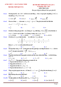 Đề thi thử tốt nghiệp THPT Toán 2021 Trường Quế Võ lần 2 (có đáp án và lời giải chi tiết)