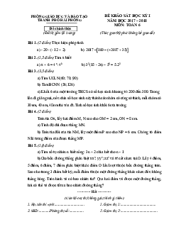 Đề thi học kỳ 1 Toán 6 năm học 2017 – 2018 phòng GD và ĐT thành phố Hải Phòng