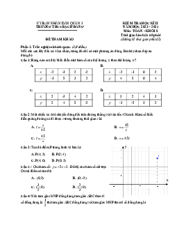 Đề tham khảo cuối kì 2 Toán 8 năm 2023 – 2024 phòng GD&ĐT Quận 3 – TP HCM