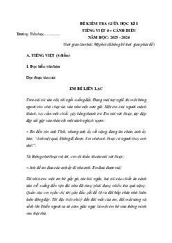 Đề thi giữa học kì 1 môn Tiếng Việt 4 năm 2023 - 2024 sách Cánh diều | Đề 2
