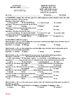 Đề thi cuối học kì 1 Tiếng Anh 10 năm 2021-2022 (có đáp án)