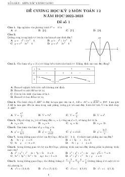 Đề cương học kỳ 2 Toán 12 năm 2022 – 2023 trường THPT Bắc Thăng Long – Hà Nội