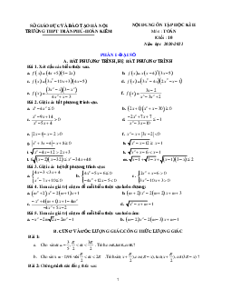 Ôn tập giữa kì 2 Toán 10 năm 2022 – 2023 trường THPT Trần Phú – Hà Nội