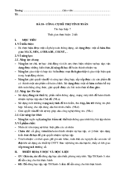 Giáo án Bài 8: Công cụ hỗ trợ tính toán Tin học 7 | Kết nối tri thức