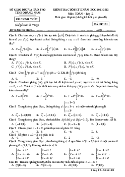 Đề kiểm tra cuối kỳ 2 Toán 12 năm 2021 – 2022 sở GD&ĐT Quảng Nam