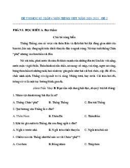 Đề thi học kì 2 lớp 4 môn Tiếng Việt năm 2020-2021 - Đề 2