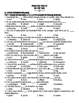 Đề luyện đội tuyển tỉnh môn Tiếng Anh 10 -Practice test 01 BN Y167 10A2